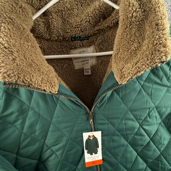 NWT Weatherproof 2XL Green Quilted High Pile Fleece Lined Full Zip Coat Winter - Picture 2 of 15